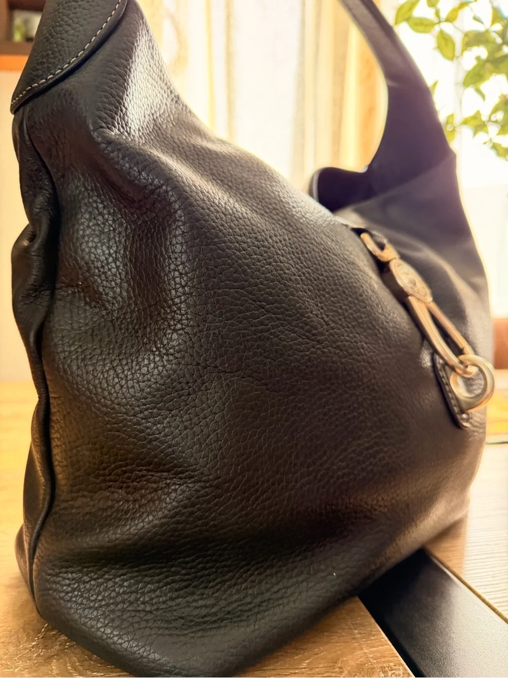 Dooney & Bourke Black Pebbled Leather Hobo with Silver Hardware